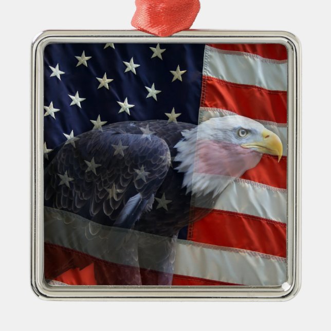 Patriotische US-Flaggen-Eagle-Verzierung Ornament Aus Metall (Vorne)