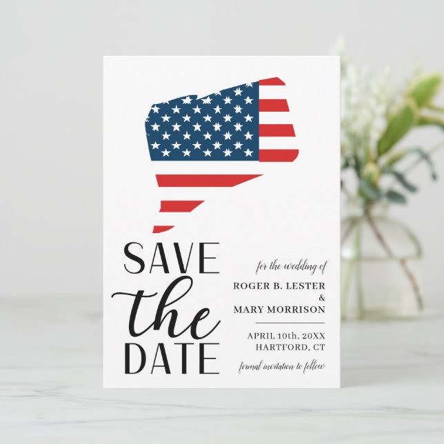 Patriotische US-Staat Connecticut Hochzeit in Urla Save The Date (Stehend Vorderseite)