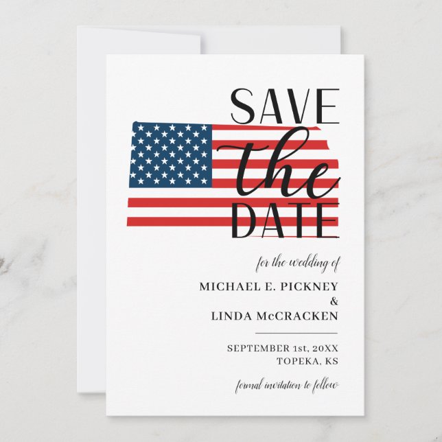 Patriotische US-Staat Kansas Hochzeit in Urlaubsor Save The Date (Vorderseite)
