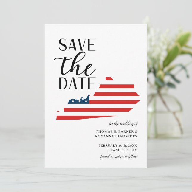 Patriotische US-Staat Kentucky Hochzeit in Urlaubs Save The Date (Stehend Vorderseite)