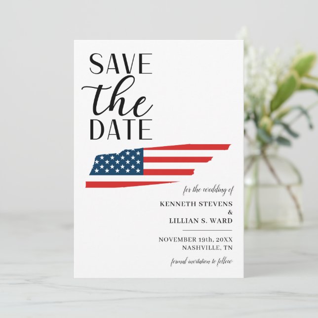 Patriotische US-Staat-Tennessee-Hochzeit in Urlaub Save The Date (Stehend Vorderseite)
