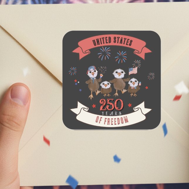 Patriotische USA 250 Jahre Freiheit Adler Familie Quadratischer Aufkleber (Patriotic US 250 Years of Freedom Eagle Family Square Sticker)
