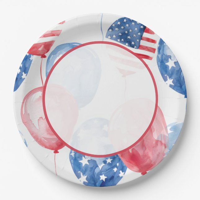 Patriotische USA-Ballons Pappteller (Vorderseite)