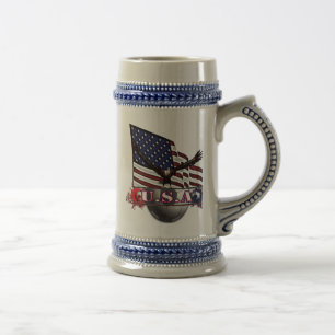 Patriotische USA-Flagge & Fußball mit Adler Bierglas