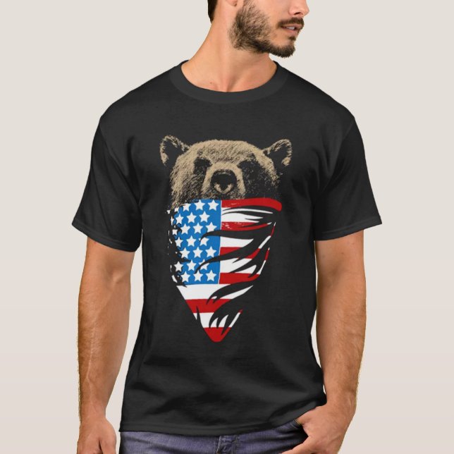 patriotische USA-Flagge-Grizzlybärbandanna T-Shirt (Vorderseite)