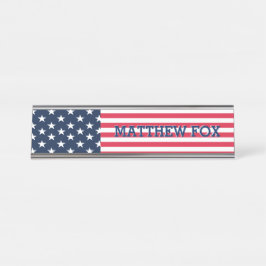 Patriotische USA-Flagge 🇺 Monogramm für 🇸 Stars  Schreibtischnamensplakette
