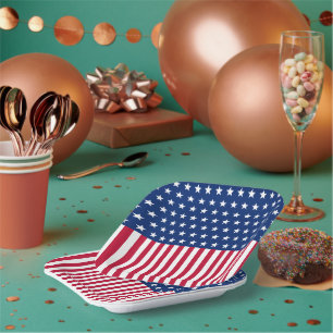 Patriotische USA-Flagge Sterne und Streifen Rot We Pappteller