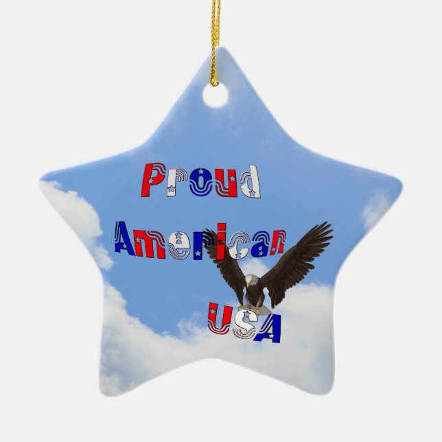 Patriotische Verzierung stolzer Amerikaner-Eagles Keramikornament (Vorne)