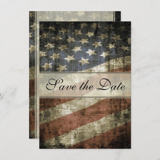 Patriotische Vintage amerikanische Flaggenhochzeit Save The Date (Vorne/Hinten)