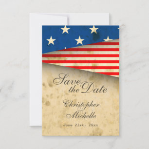 Patriotische Vintage-amerikanische Hochzeit mit Fl Save The Date