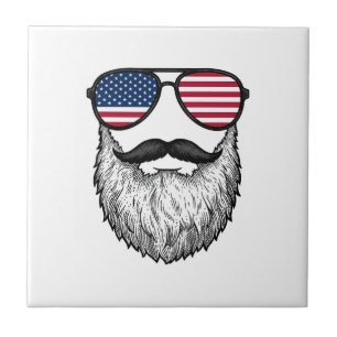 Patriotische Vintage-Bart-Sonnenbrille Grafik-Shir Fliese