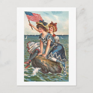 Patriotische Vintage-Strandszene Postkarte