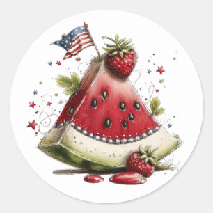Patriotische Wassermelonen-Scheiben-Kunst Runder Aufkleber