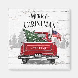 Patriotische Weihnachten Vintage Red Truck Flag Ru Magnet
