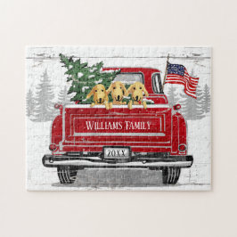Patriotische Weihnachten Vintage rote Lkw Hunde Ru Puzzle