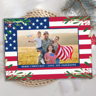 Patriotische Weihnachts-Custom-Foto American Flag Feiertagskarte