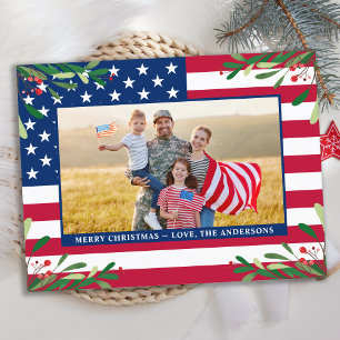 Patriotische Weihnachts-Custom-Foto American Flag Feiertagspostkarte