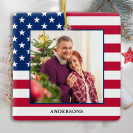 Patriotische Weihnachts-Custom-Foto USA-Flagge Keramikornament