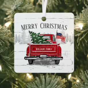 Patriotische Weihnachts-Vintage Truckfahne-Foto Ornament Aus Metall