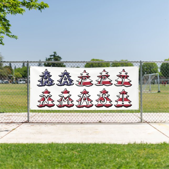 Patriotische Weihnachtsbaumen Happy XMAS Banner (InSitu)