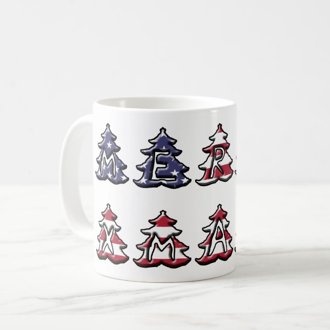 Patriotische Weihnachtsbaumen Merry XMAS Kaffeetasse (Vorderseite Links)