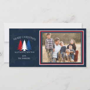 Patriotische Weihnachtsbaumen Navy Blue Foto Feiertagskarte