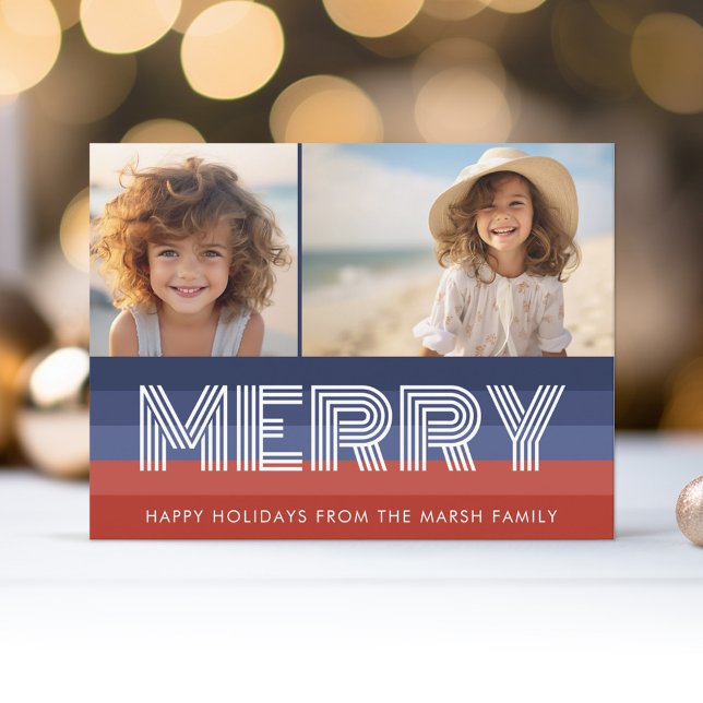 Patriotische Weihnachtsfahne 2 Foto Amerikanische  Feiertagspostkarte (Holiday Photo Postcard)