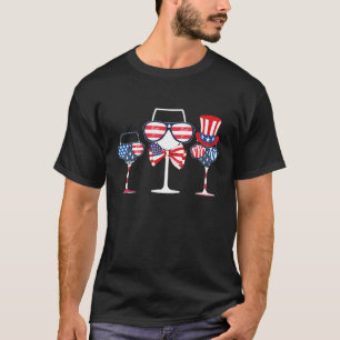 Patriotische Weingläser-Shirt USA-Flagge 4. Juli T-Shirt