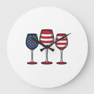 Patriotische Weingläser Vintage-Vector-Shirt-Desig Große Wanduhr