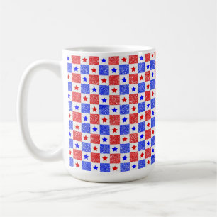 PATRIOTISCHE WEISSE BLAUE STARS & SQUARS KAFFEETASSE