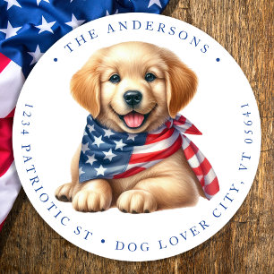 Patriotische Welpe 4. Juli Hunde Rücksendeadresse Runder Aufkleber
