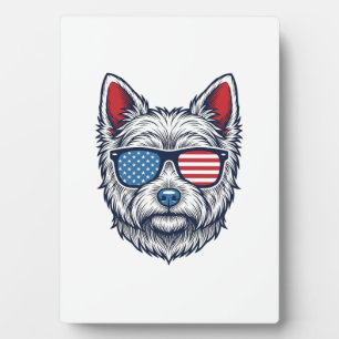Patriotische Westie-Hundesonnenbrille Vintage-Vekt Fotoplatte