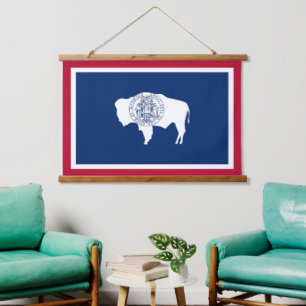 Patriotische Wyoming-Tapestry, Wyoming-Flagge Wandteppich Mit Holzrahmen