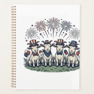 Patriotische Ziegen Feuerwerk Vintage-Shirt Design Planer