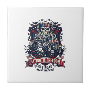 Patriotischer 1776 Off Road Schädel Monster Truck Fliese