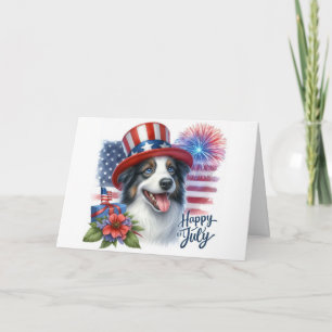 Patriotischer 4. Juli Border Collie  Feiertagskarte