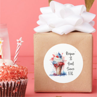 Patriotischer 4. Juli Eiscreme T - Shirt Runder Aufkleber