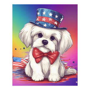 Patriotischer 4. Juli Weißer Süßer Hund-43568 Fotodruck