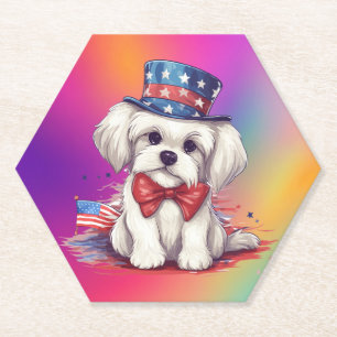 Patriotischer 4. Juli Weißer Süßer Hund-43568 Untersetzer