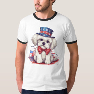 Patriotischer 4. Juli Weißer Süßer Welpe Hund-4356 T-Shirt