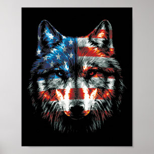 Patriotischer 4. Juli Wolf Amerikanischer Us Flagg Poster