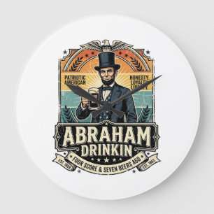 Patriotischer Abraham Trinkender Retro Abgenutzt Große Wanduhr