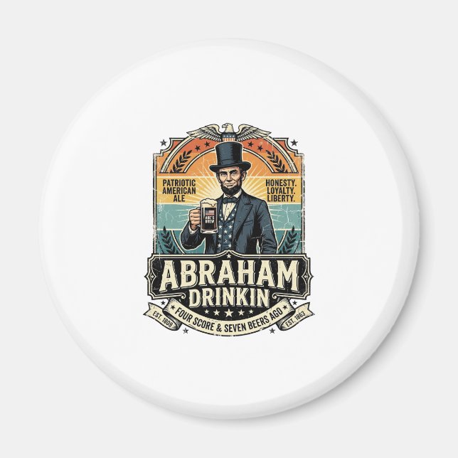 Patriotischer Abraham Trinkender Retro Abgenutzt Magnet (Vorne)