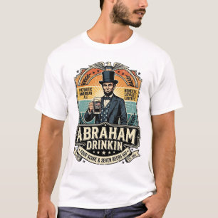 Patriotischer Abraham Trinkender Retro Abgenutzt T-Shirt