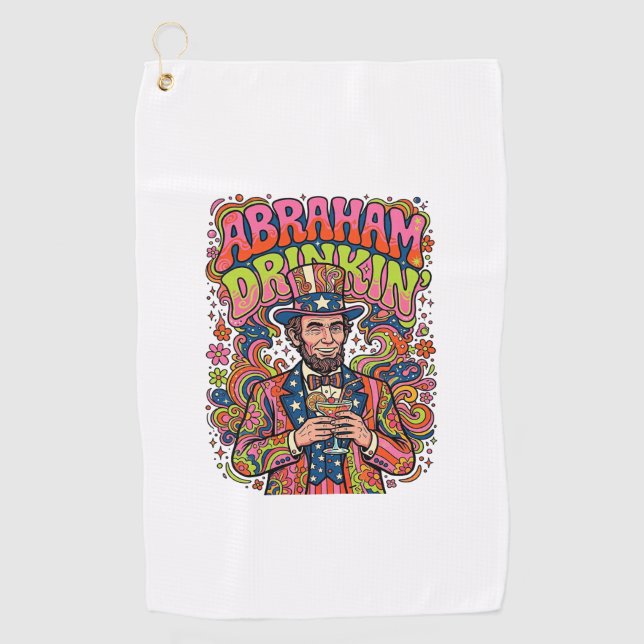 Patriotischer Abraham Trinkender Retro Golfhandtuch (Vorderseite)