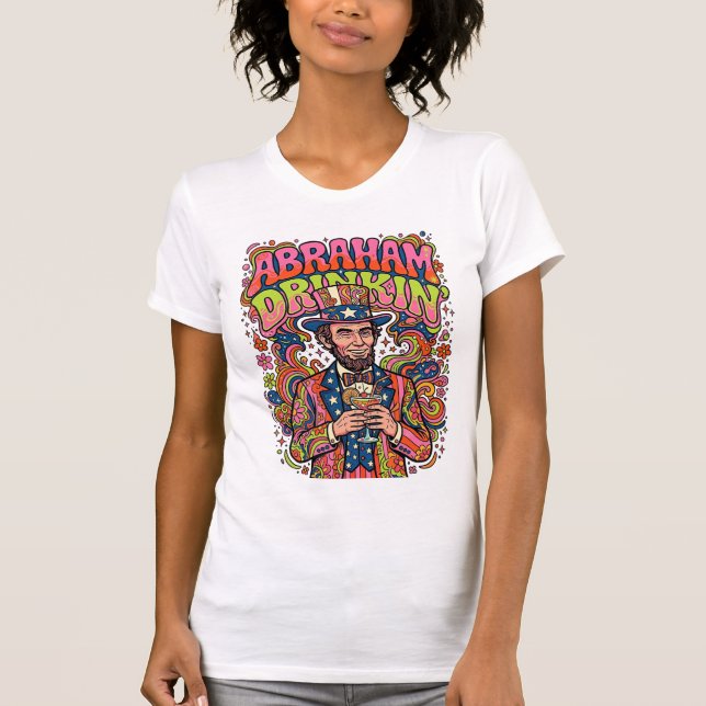 Patriotischer Abraham Trinkender Retro T-Shirt (Vorderseite)