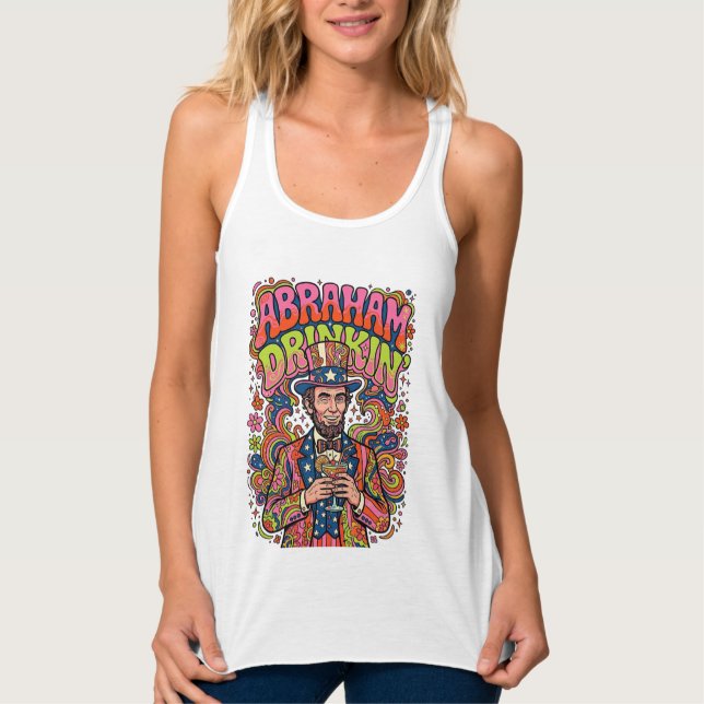 Patriotischer Abraham Trinkender Retro Tank Top (Vorderseite)