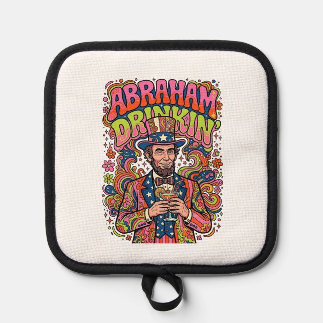 Patriotischer Abraham Trinkender Retro Topflappen (Vorderseite)