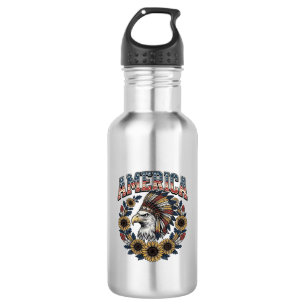 Patriotischer Adler Amerika Sonnenblume Vintage Edelstahlflasche