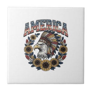Patriotischer Adler Amerika Sonnenblume Vintage Fliese